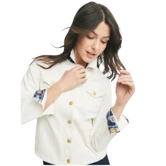 J MCLAUGHLIN COLBY JEANS JACKET BOXY CHIC PREPPY CASUAL CLASSIC TIMELESS NWOT S - Picture 1 of 12